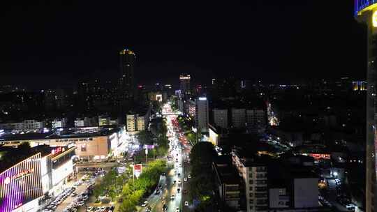 航拍广东肇庆星湖国际广场夜景