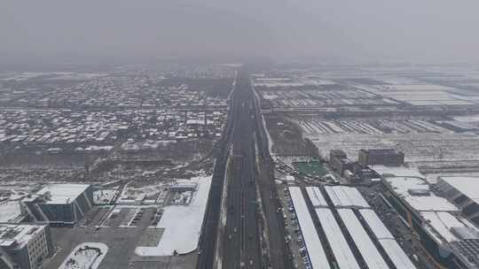 航拍城市雪景 石家庄 交通