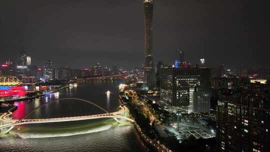 海心沙广州塔夜景航拍珠江新城花城广场广州