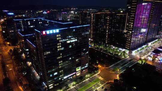 杭州未来科技城夜景航拍