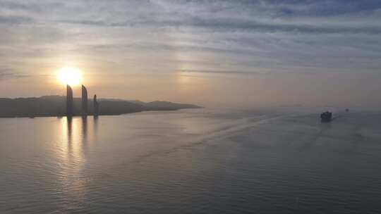 厦门世茂海峡大厦厦门双子塔日出航拍