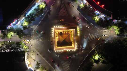 张掖鼓楼夜景地标建筑航拍