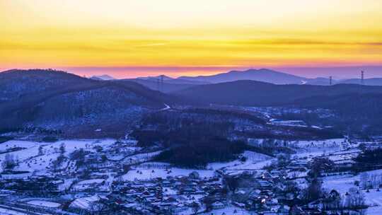 延时航拍吉林万科滑雪场日落蓝调美景