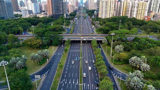 俯拍滨河皇岗立交桥交通、俯拍滨河路车流