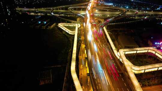 杭州钱塘新区东湖高架路立交桥夜景车流延时