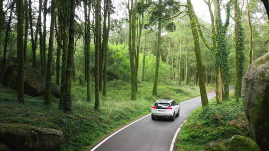 航拍一辆汽车行驶在道路上