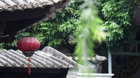 挂红色灯笼传统岭南园林古建筑顺德清晖园