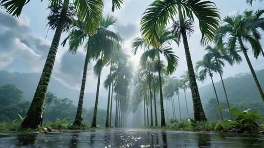 海南三亚海边沙滩椰椰树椰子树椰林素材原创