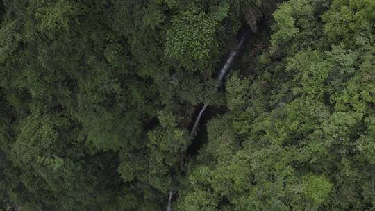 山间溪流瀑布峡谷丛林自然户外水流航拍