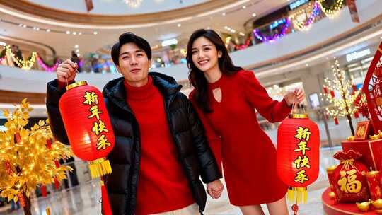 新年情侣温馨浪漫家庭家人春节人物