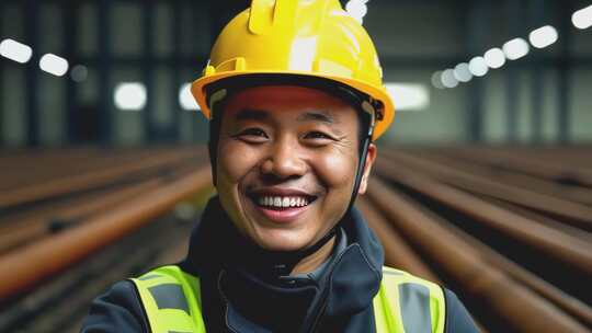 一线工人对镜头微笑合合集4K