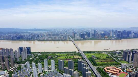 航拍杭州滨江奥体中心城市风光视频素材模板下载