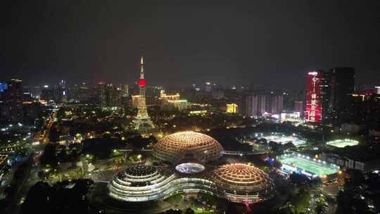 广东佛山岭南明珠体育馆佛山电视塔夜景航拍