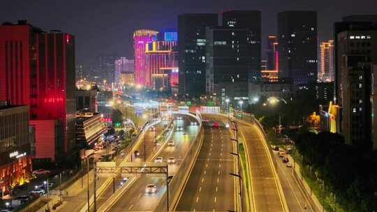 航拍五彩世界扬州西区快速路华城科技夜景