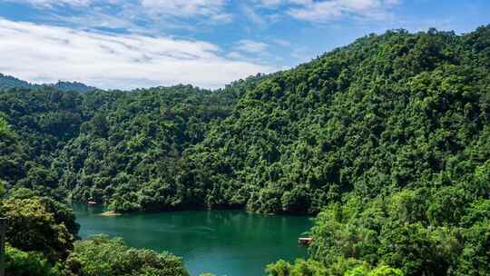 肇庆鼎湖山蝴蝶谷游船和自然风光延时摄影