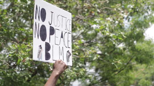 黑人生命物质抗议标志，特写，没有正义没有