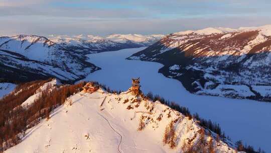新疆阿勒泰地区喀纳斯景区雪景航拍