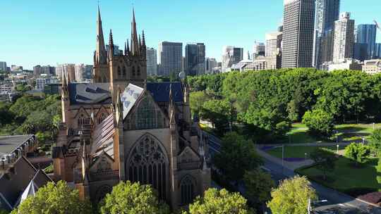 城市航拍澳大利亚悉尼市中心教堂地标建筑