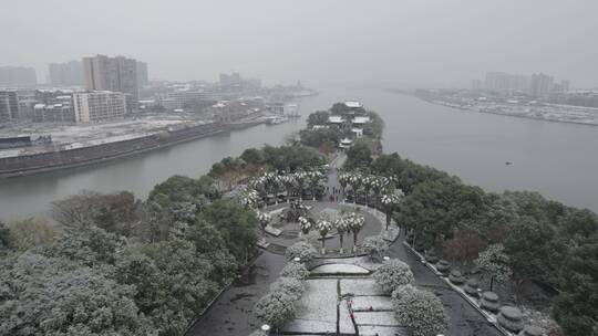 石鼓书院江景雪景航拍