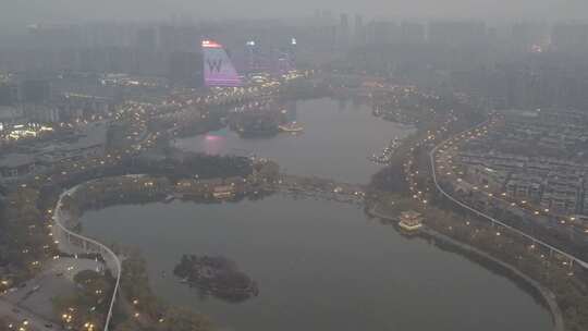 陕西西安航拍美景曲江池夜景唯美大气湖风景