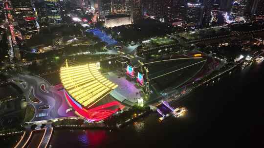 广州海心沙夜景航拍广州大桥天河体育中心夜