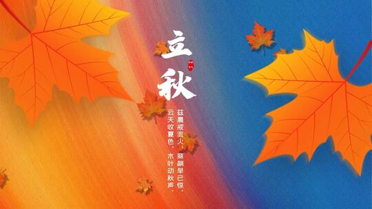卡通二十四节气立秋节气枫叶黄色视频海报