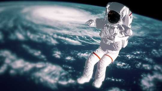 宇航员在开放空间坠落到地球。太空行走。地