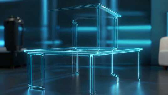 蓝色透明3D房屋模型展示