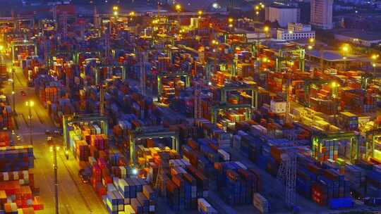 航拍上海集装箱外高桥码头进出口贸易港口