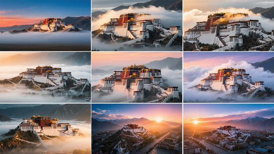 【合集】西藏拉萨布达拉宫航拍布达拉宫延时