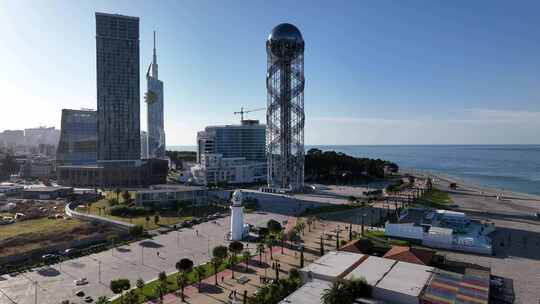 航拍沿海城市风景