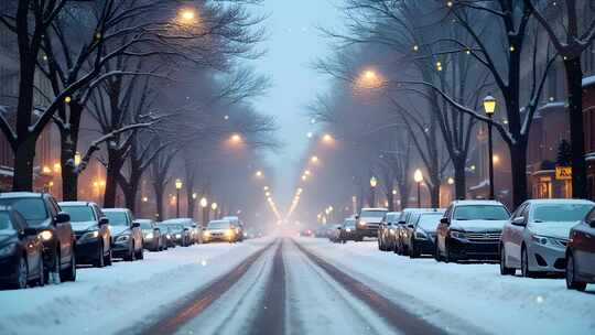 冬季街道雪景4k舞台粒子活动背景