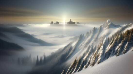 AIGC素材 雪山山峰之巅山脉风景