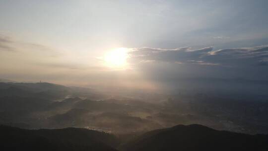 航拍大山山川清晨迷雾