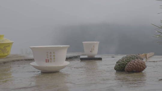 在山上泡茶喝茶