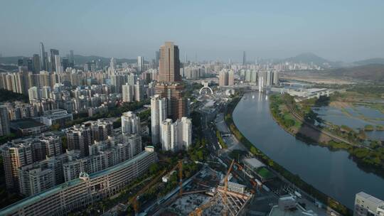 深圳福田视频深圳河畔喜来登酒店高楼全景