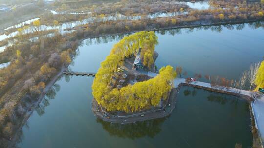 北京怀柔怀九河下游湿地秋季风光航拍视频
