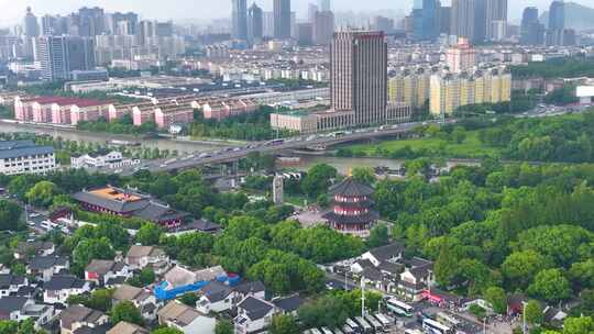 江苏苏州市姑苏区寒山寺风景风光航拍江南水