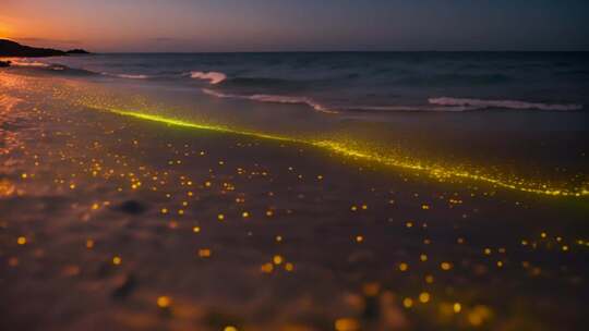 海滩荧光海日落景象