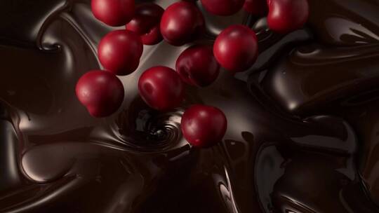 水果掉进巧克力中慢动作
