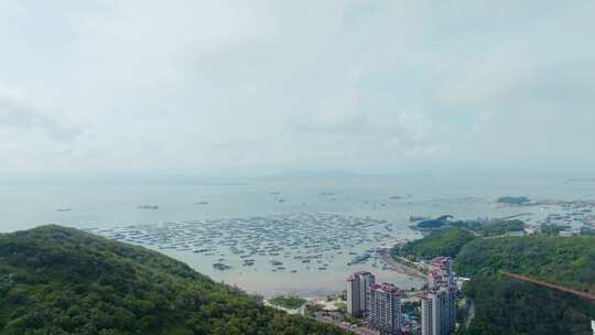 航拍广东阳江海陵岛海港渔业