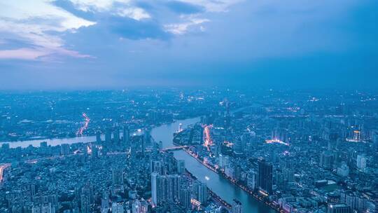 广州珠江岸城市建筑群与夕阳晚霞航拍延时视频素材模板下载