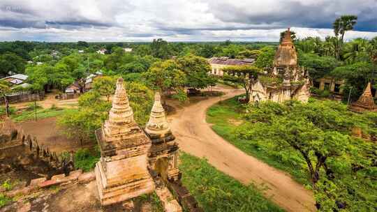 缅甸郊外风景-古建筑-风景-延时-航拍