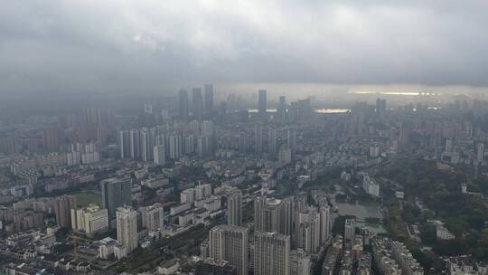 福州市区航拍阴天下雨天城市500米高空