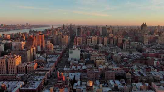 城市航拍纽约曼哈顿上西区摩天大楼天际线