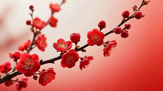 盛开的红色梅花特写