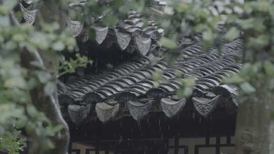 唯美屋檐雨滴  古建筑屋檐下雨  意境水滴