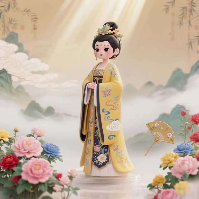 古风卡通古代女子3D形象