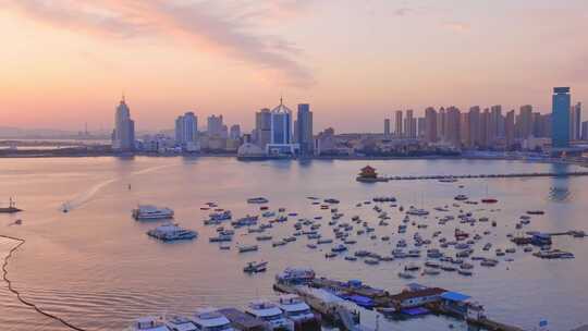 4K航拍青岛夕阳海景