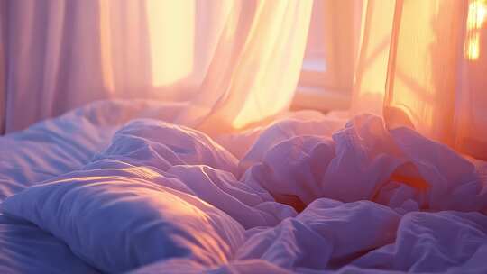 晨光下的凌乱床铺